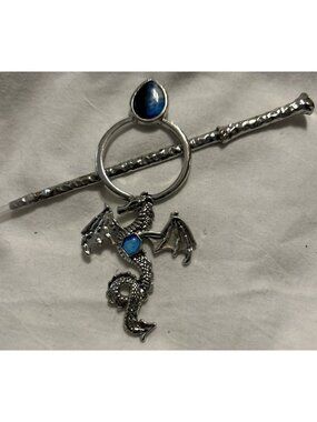 Dark Blue & Light Blue Dragon Hair Pin  Metal Flying Mythical Methodology Dragon